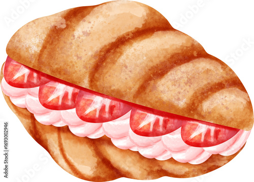 watercolor strawberry croissant