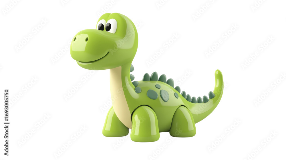 Fototapeta premium Simple Green Dinosaur Toy with Playful Expression isolated on a Transparent or white Background