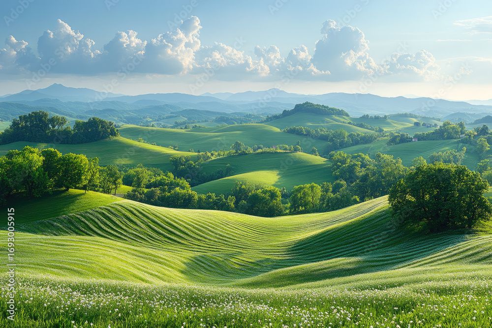Fototapeta premium Tranquil Countryside Landscape Bathed in Afternoon Sun