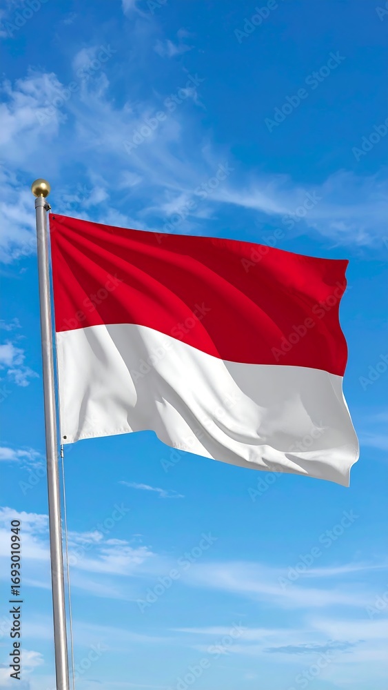 Naklejka premium National flag waving against a clear blue sky with clouds
