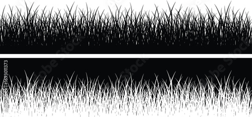 Grass silhouette illustration set with sharp blades and gradient textures for nature design, landscape elements, and black-and-white vector artwork