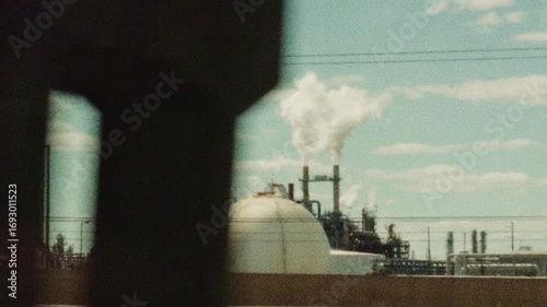 Super 8 Footage of Driving Scenics in New Jersey, Passing Large Industrial Oil Refinery with Smokestacks