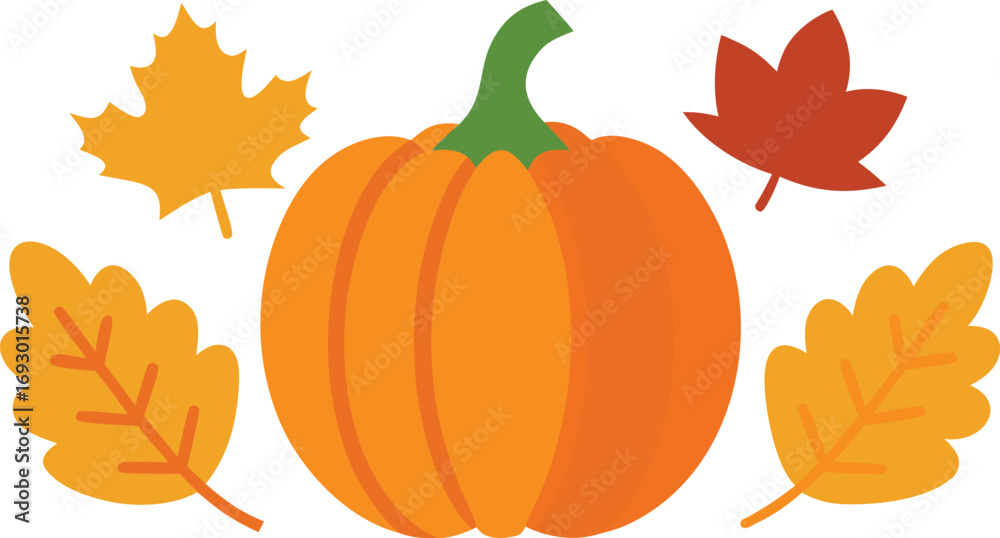 Naklejka premium Vibrant autumn pumpkin and leaf illustration vector bundle for festive designs