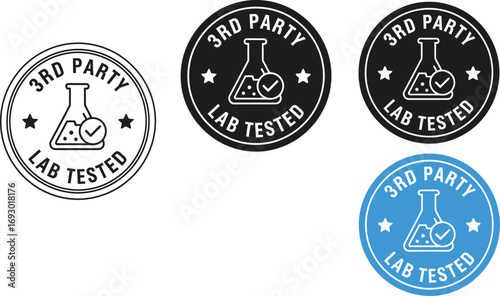Quality assurance icons with lab flask and checkmark, signifying third-party testing and approval.