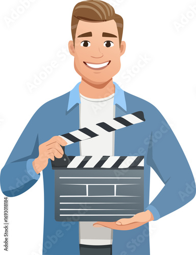 man with movie slate