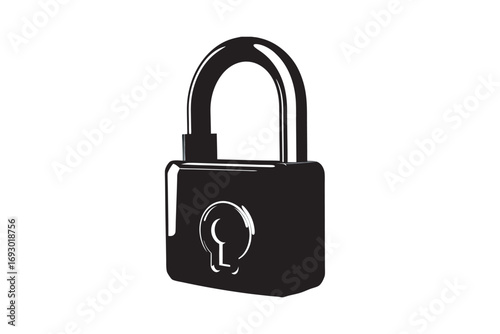 A black silhouette of an open padlock with a keyhole on a white background representing security and access