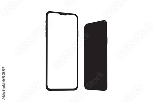 Modern smartphone with blank screen and shadow in silhouette on a white background a clean digital device concept silhouette