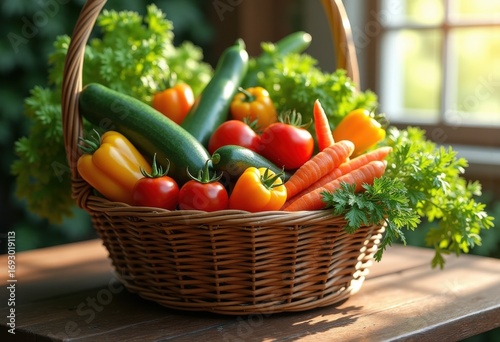 vibrant fresh seasonal produce arrangement woven basket colorful vegetables fruit organic harvest natural beauty, food, garden, herb, market, culinary