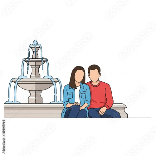 Couple Enjoying a Relaxing Day by the Fountain in a Peaceful Setting