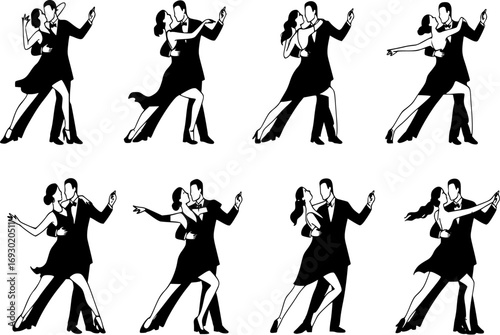Romantic couple dancing. People in love. Relationships concept. Couple dancing tango. Two people hugging each other. Valentines day. Vector
