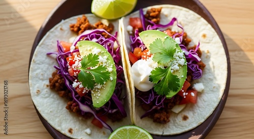 Delicious Mexican Tacos with Fresh Vegetables – Authentic Street Food Photography with Lime
