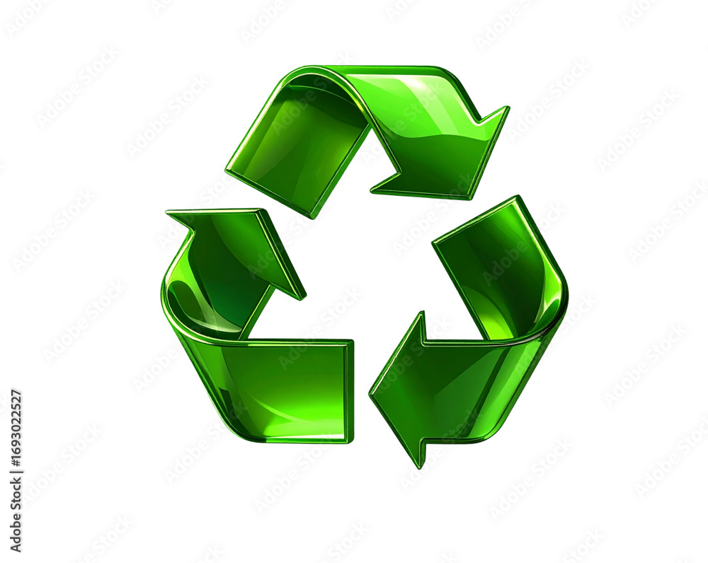 Obraz premium 3D Glossy Green Recycling Symbol PNG
