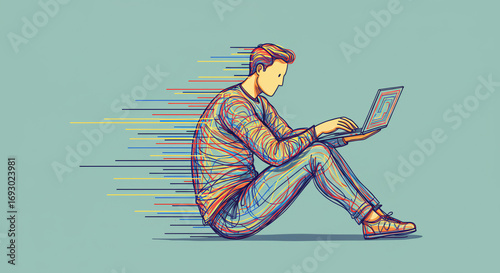 abstract vector of man using a laptop