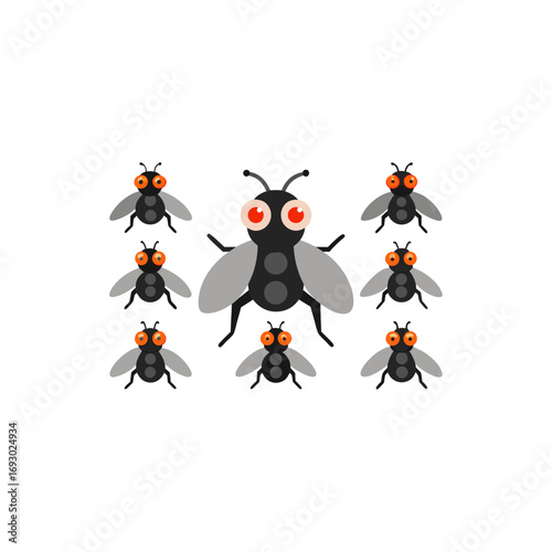 10 different housefly mascot style insect head vec