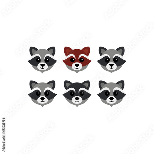 6 different raccoon mascot style animal head vector