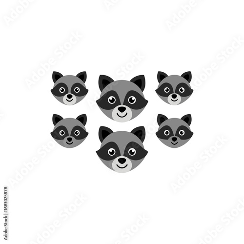 6 different raccoon mascot style animal head vector
