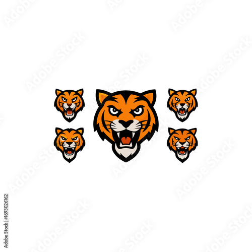 5 different saber tooth tiger mascot style animal