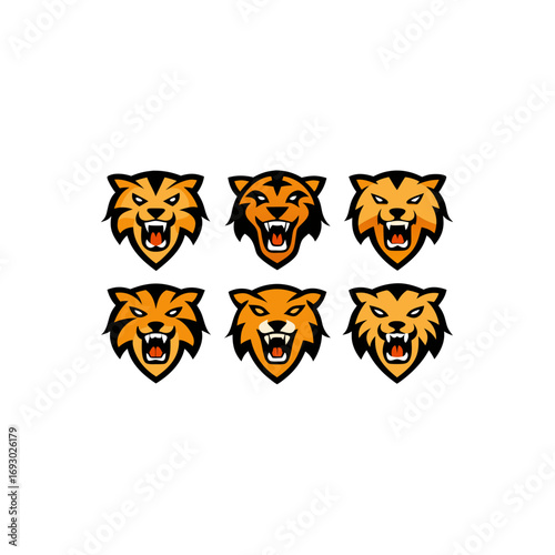 6 different saber tooth tiger mascot style animal