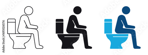 Person sitting on toilet icon set , vector illustration .