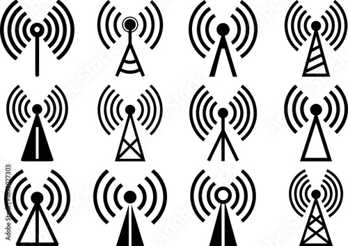 Set of Wireless Communication Antenna Tower Icons