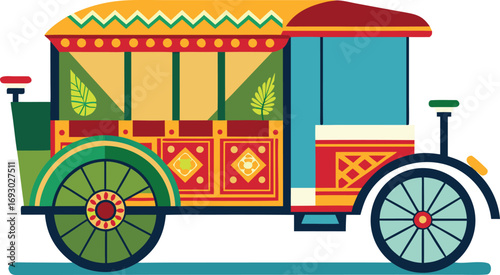 Colorful traditional Bangladeshi rickshaw art design transport vehicle scene