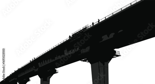 Bridge under construction, workers on elevated highway, silhouette of infrastructure project, civil engineering, large scale structure, modern transportation system