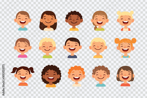 Cartoon Smiling Kids Faces Set