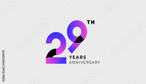 Futuristic Year Anniversary Gradient Purple Colour 29th, 29th Happy Anniversary with Simplicity, Geometric and Modern.