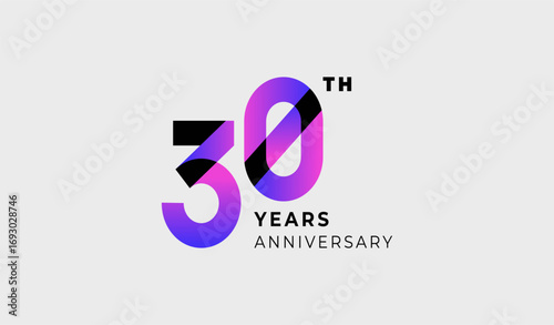 Futuristic Year Anniversary Gradient Purple Colour 30th, 30th Happy Anniversary with Simplicity, Geometric and Modern.