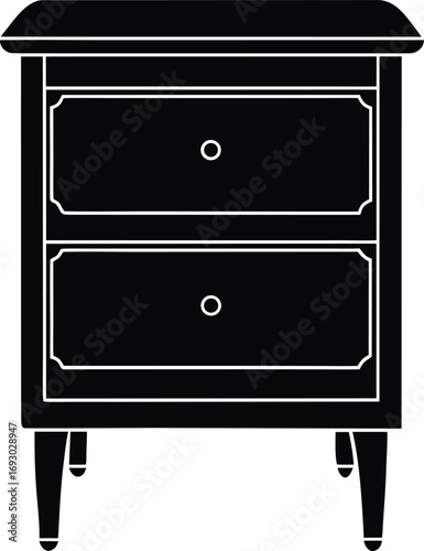 Vector illustration of a black two-drawer nightstand