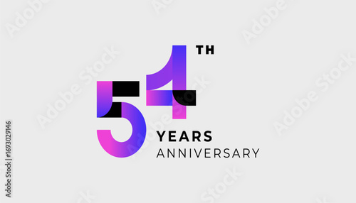 Futuristic Year Anniversary Gradient Purple Colour 54th, 54th Happy Anniversary with Simplicity, Geometric and Modern.