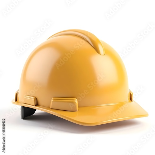 3D Yellow Safety Helmet Isolated on White Background – Protective Hard Hat for Workplace Safety