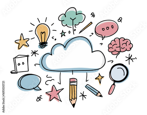 Engaging and imaginative doodles depicting ideas innovation learning creativity connection communication and inspiration for future projects