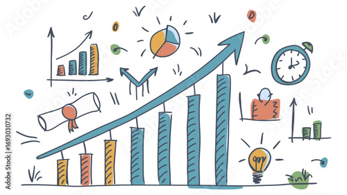 Business growth bar chart graph increasing upward trend success financial investment market strategy future planning target achievement goal vision