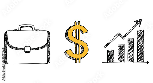 A briefcase dollar sign and a rising graph represent business success financial growth investment strategy and future economic opportunity