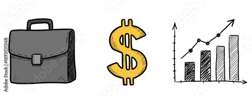 Briefcase dollar sign and rising bar chart symbolizing business finance growth strategy success and investment