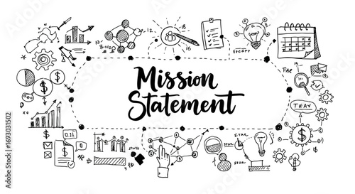 Mission statement concept for business strategic planning goal setting idea innovation success and future vision development with planning