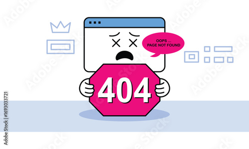Sad Browser Window Holding 404 Error Sign a Website Problem Illustration for IT Support and Web Development Content Creation