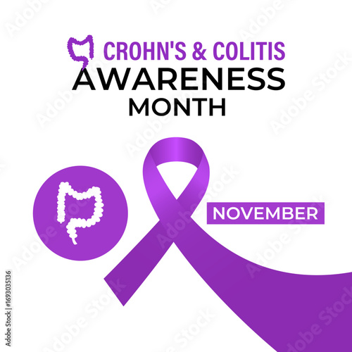 November is Crohn's and Colitis Awareness Month, to raise awareness about IBD, support patients and caregivers, and encourage research. Banner poster, flyer and background design template. Vector eps.