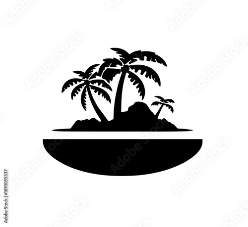 Dreamy tropical island with palm trees beckons vacationers to a relaxing, sun-kissed paradise escape, perfect for travel and tourism designs