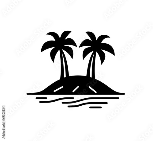 Tropical island getaway featuring swaying palm trees, a serene escape perfect for vacation vibes and tranquil travel dreams in a minimalist style