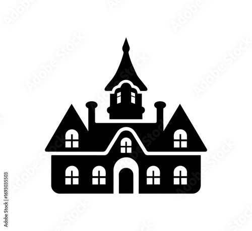 Enchanting mansion silhouette for storybooks or architectural designs, a striking estate icon perfect for spooky season or elegant building concepts
