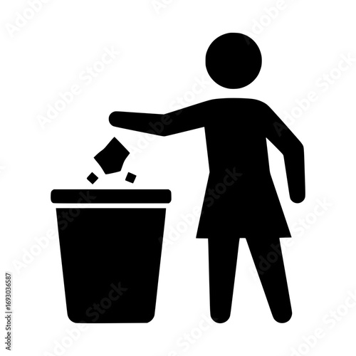 Solid black vector icon of a person throwing trash