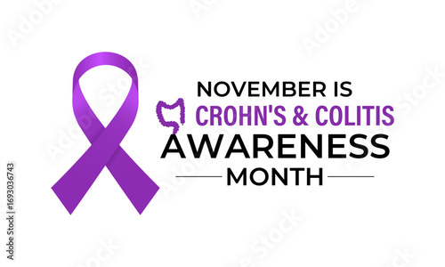 November is Crohn's and Colitis Awareness Month, to raise awareness about IBD, support patients and caregivers, and encourage research. Banner poster, flyer and background design template. Vector eps.