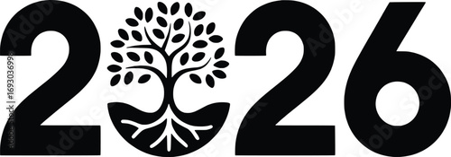 2026 year number symbol with tree of life growing out of number two