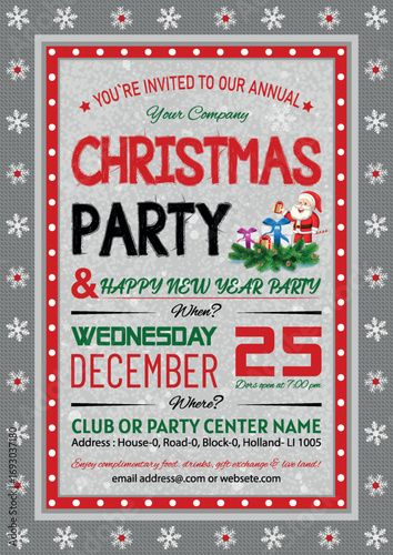 Christmas Party, Use this Vector flyer  or invitation for your next holiday party. Resizable Design, change the text, save and you’re done. Then print at home or with the print company of your choice.