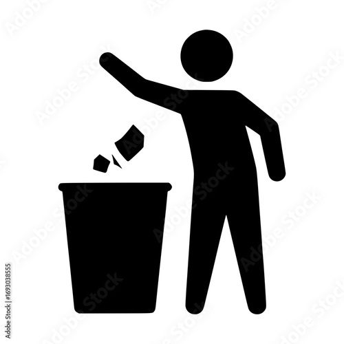 Solid black vector icon of a person throwing trash