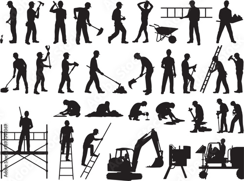 Construction workers vector silhouettes