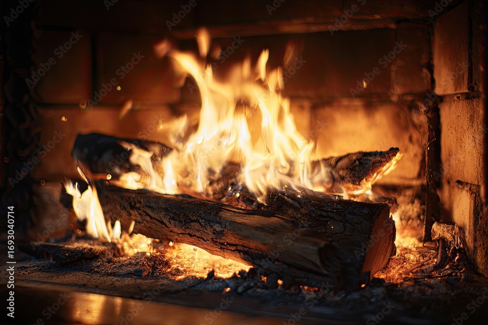 Fototapeta premium Warm fire in a fireplace