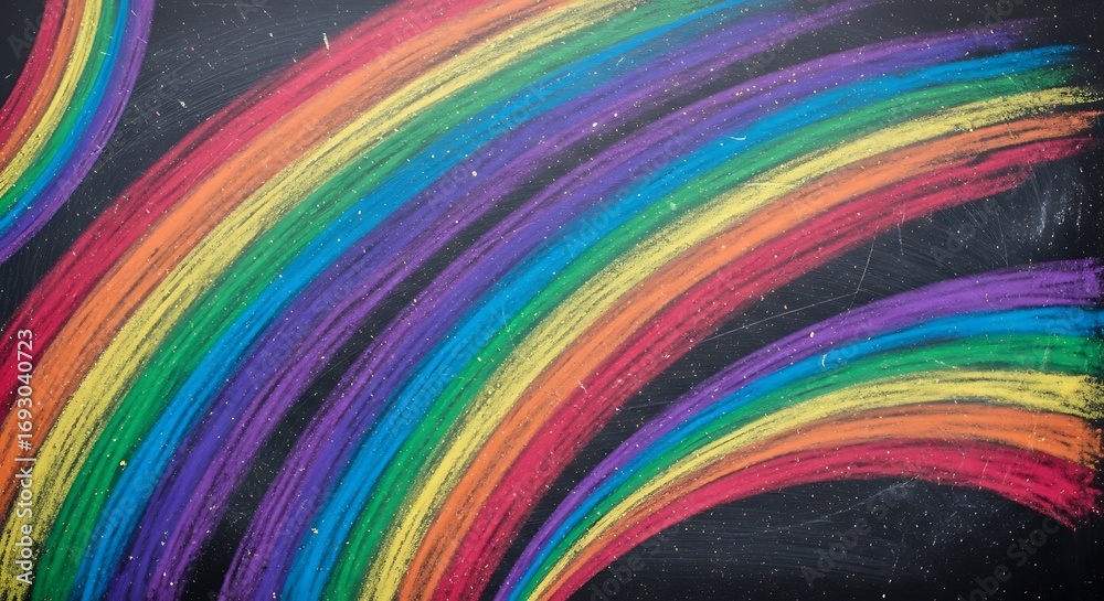 Fototapeta premium Colorful chalk rainbow art on black background.